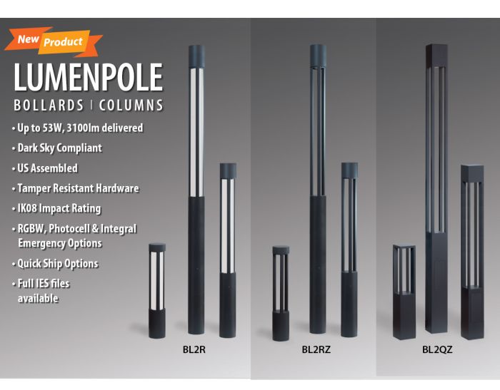 LumenPole Bollards & Columns - 31", 40", 59", 78", 98", and 118" Height, 500LM - 3100LM (8W-53W)