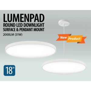 18" LumenPad Round LED Downlight Surface Mount and Downlight Pendant Mount 2000LM (30W-31W)